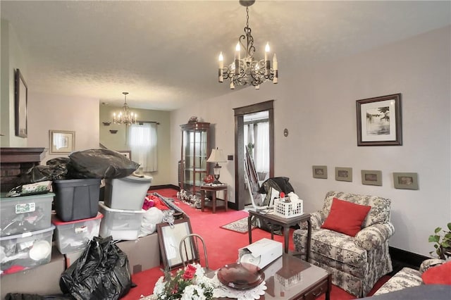 living room with a healthy amount of sunlight and an inviting chandelier