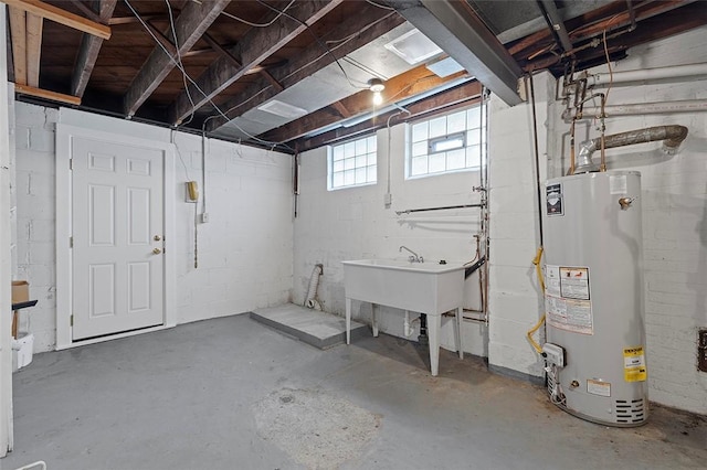 basement featuring water heater