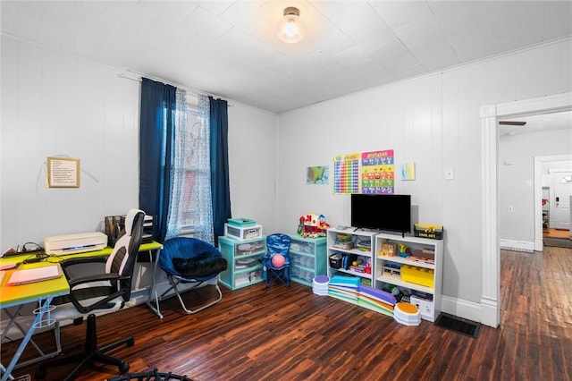 office space featuring dark wood-type flooring