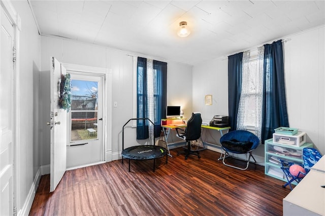 office area with dark wood-type flooring