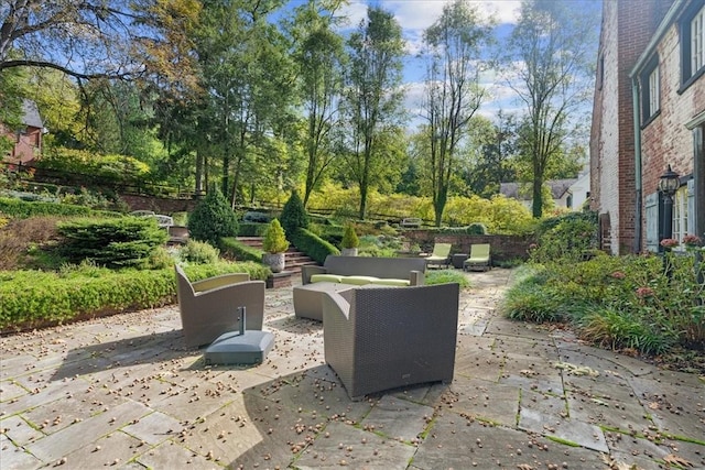 view of patio featuring an outdoor living space