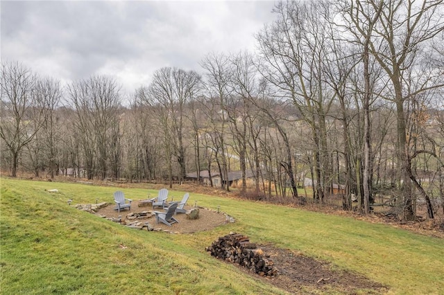 view of yard with a fire pit