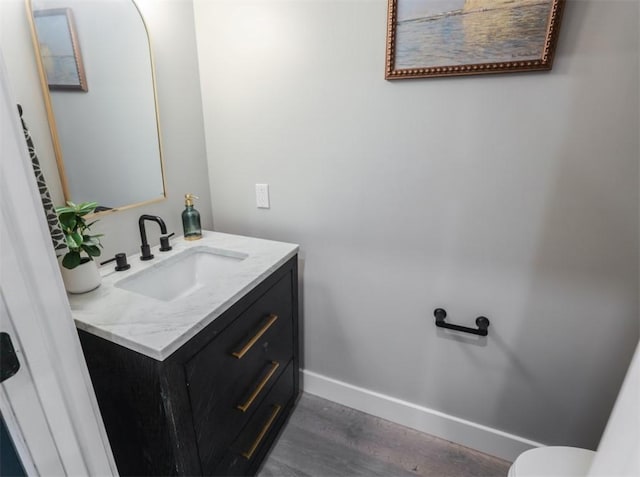 bathroom with vanity and wood-type flooring