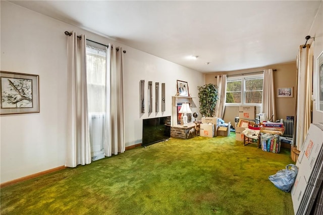 playroom featuring carpet and radiator heating unit