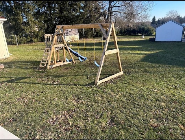 view of jungle gym with a yard