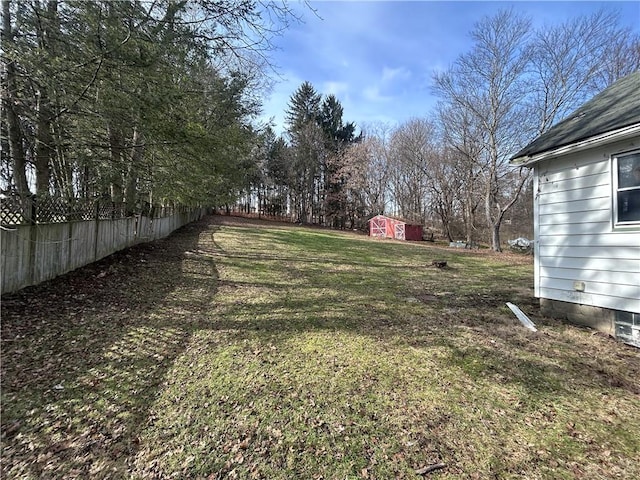 view of yard with a storage unit