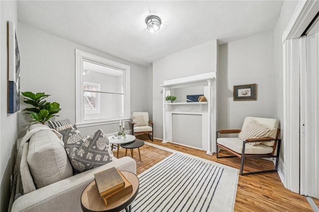 sitting room with light hardwood / wood-style floors