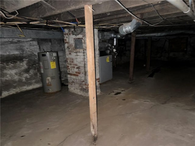 basement featuring water heater