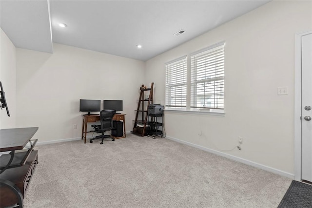 view of carpeted home office