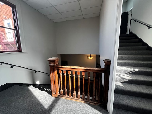 stairway featuring a paneled ceiling