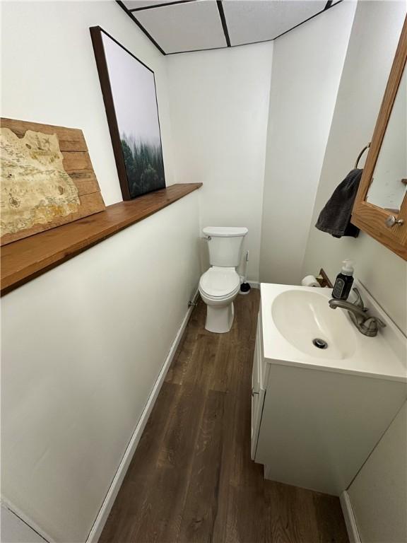 bathroom featuring vanity, toilet, and wood-type flooring