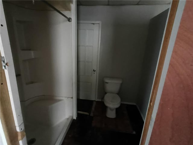 bathroom with a shower and toilet