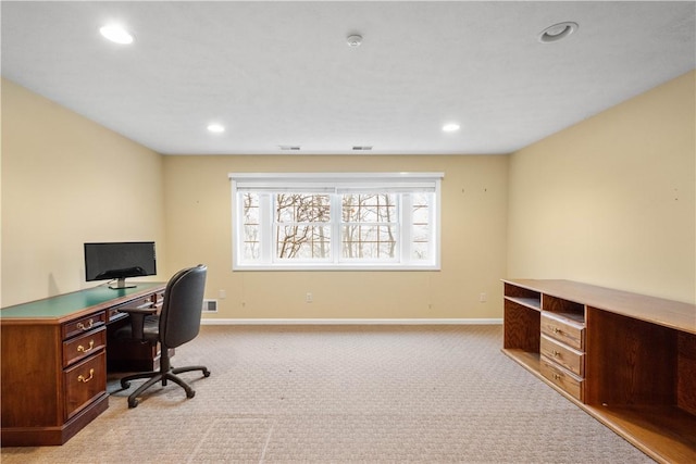 view of carpeted home office