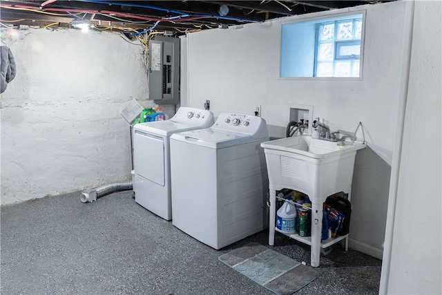 laundry room featuring washer and clothes dryer and electric panel