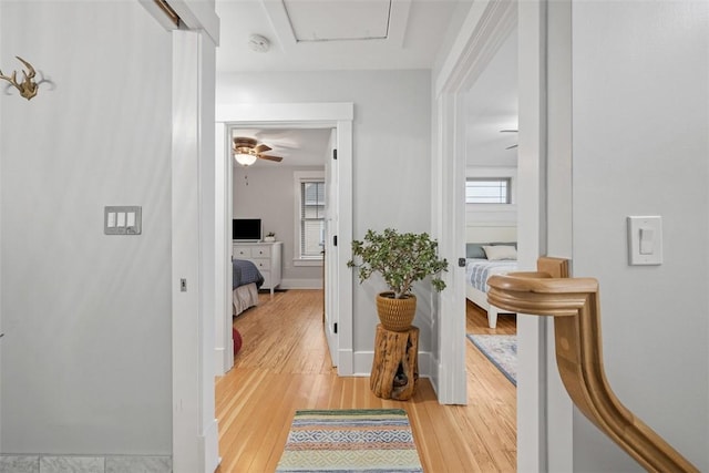 hall with wood-type flooring