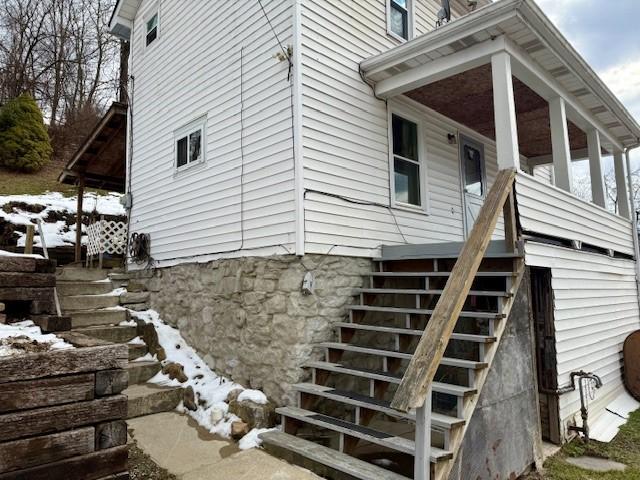 view of snow covered property