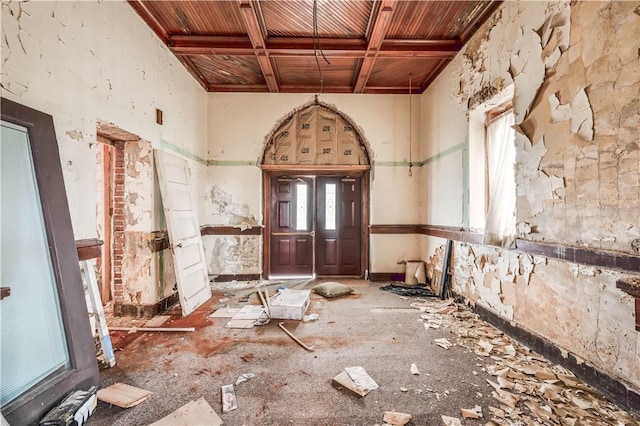 miscellaneous room with beamed ceiling, wood ceiling, and coffered ceiling