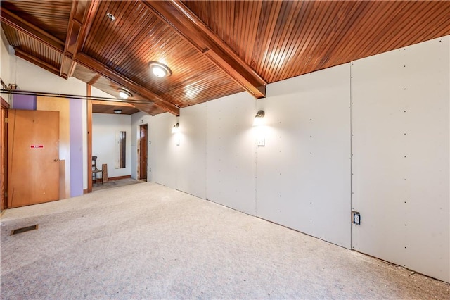 spare room with wood ceiling and beam ceiling