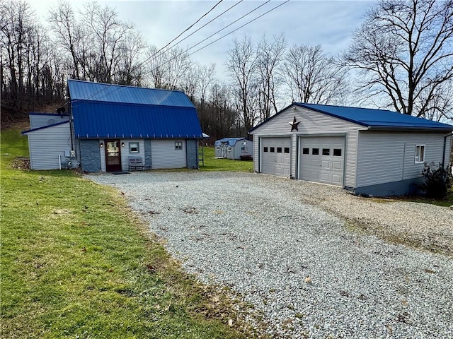 garage with a lawn