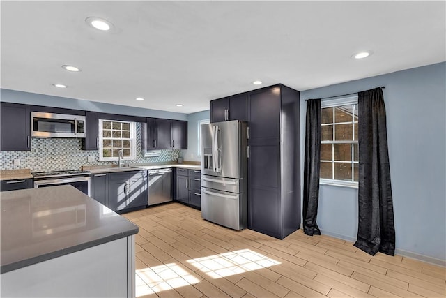 kitchen with sink, decorative backsplash, and stainless steel appliances