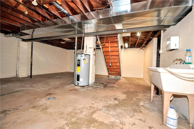 basement with water heater