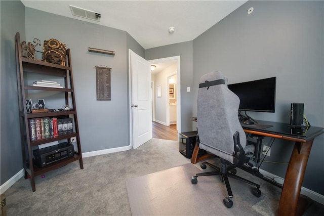 view of carpeted home office