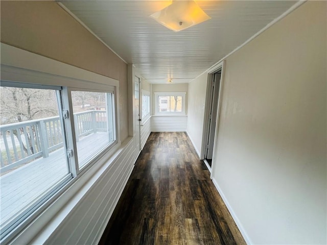 hallway with dark wood-type flooring