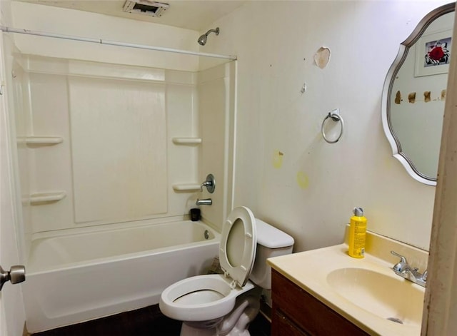 full bathroom with vanity, bathing tub / shower combination, and toilet