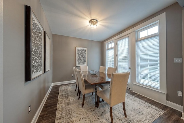 dining space with wood-type flooring