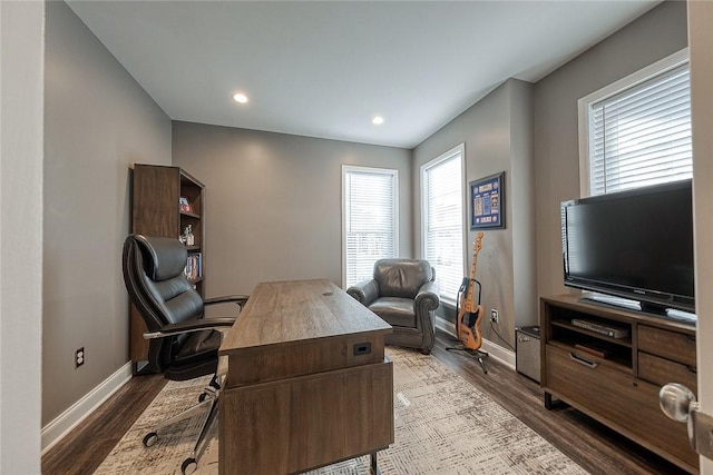 office with wood-type flooring