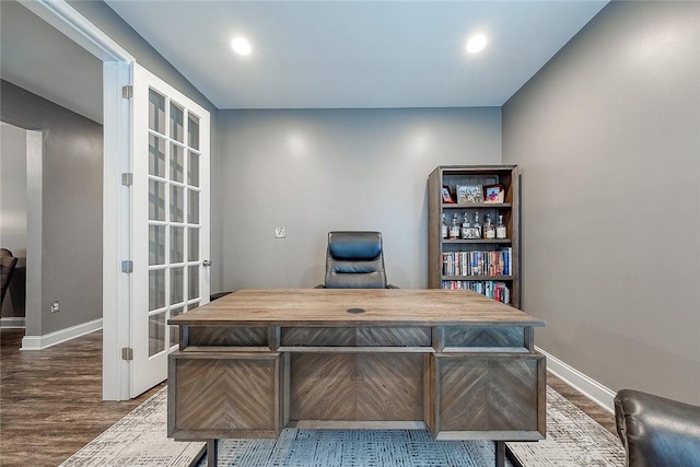 office area featuring dark hardwood / wood-style floors