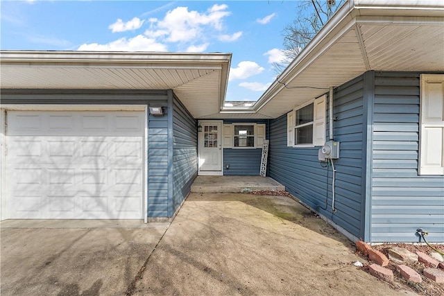 exterior space with a garage