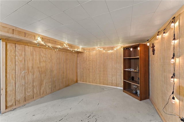 basement with wooden walls