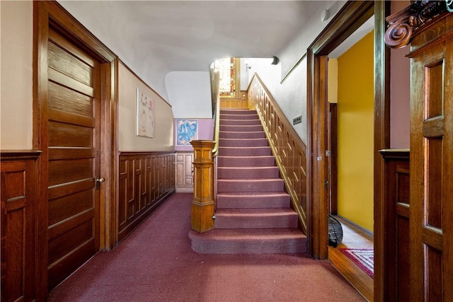 staircase with carpet floors