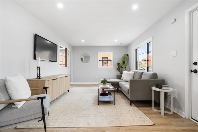 living room with a healthy amount of sunlight and light wood-type flooring