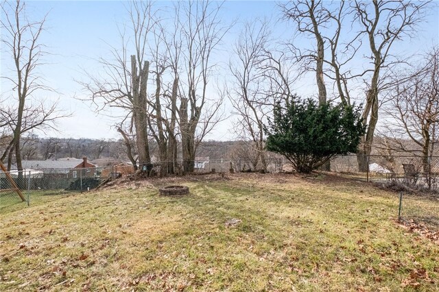 view of yard with a fire pit