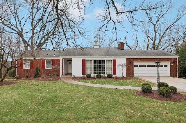 ranch-style home featuring a garage and a front yard