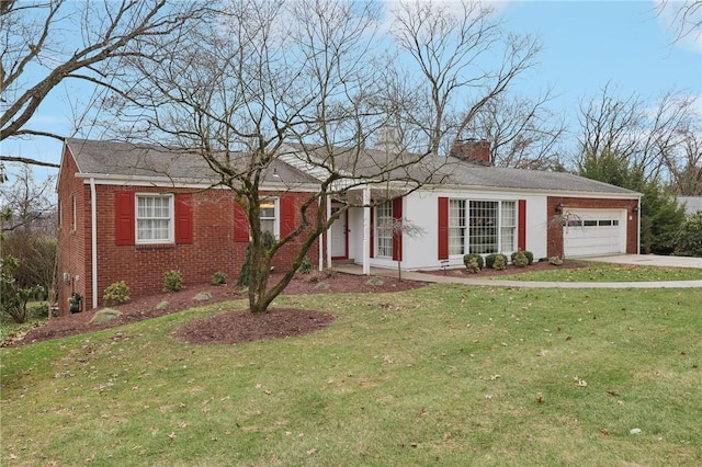 single story home with a garage and a front yard