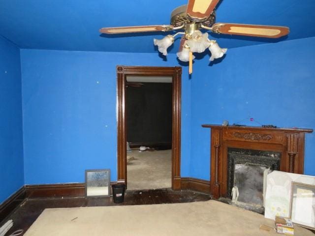 unfurnished bedroom featuring a fireplace