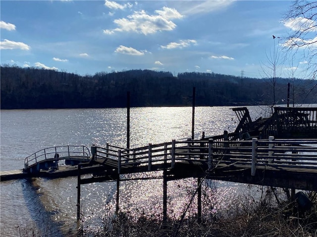 view of dock with a water view