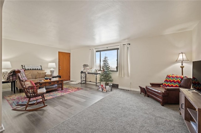 living area featuring wood finished floors and baseboards