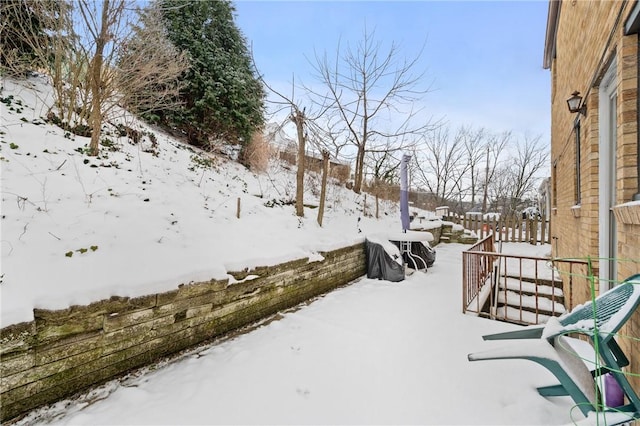 view of yard layered in snow