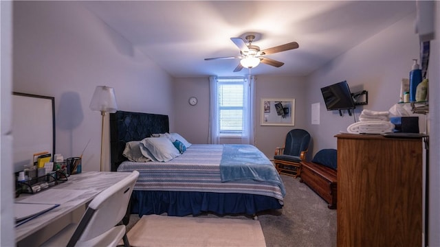 carpeted bedroom with a ceiling fan