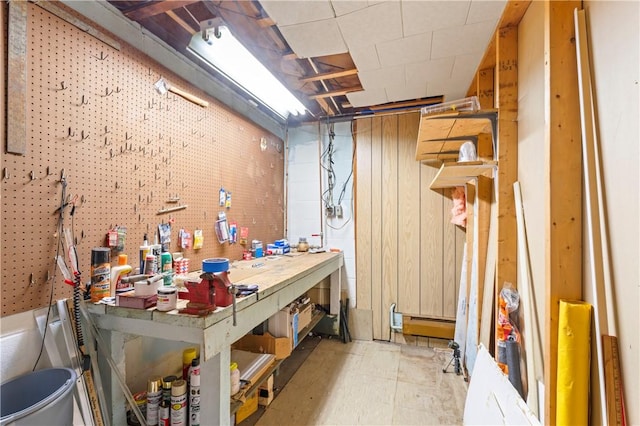 basement featuring a workshop area