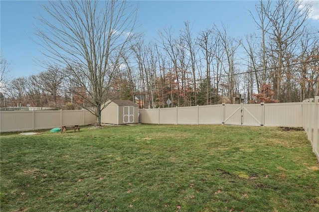 view of yard with a storage shed