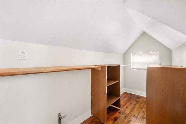 spacious closet with hardwood / wood-style flooring and lofted ceiling