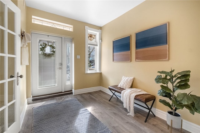 entryway with hardwood / wood-style flooring