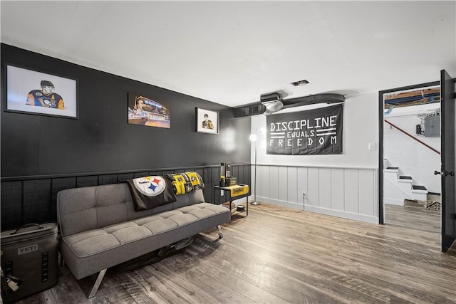 living area featuring hardwood / wood-style flooring