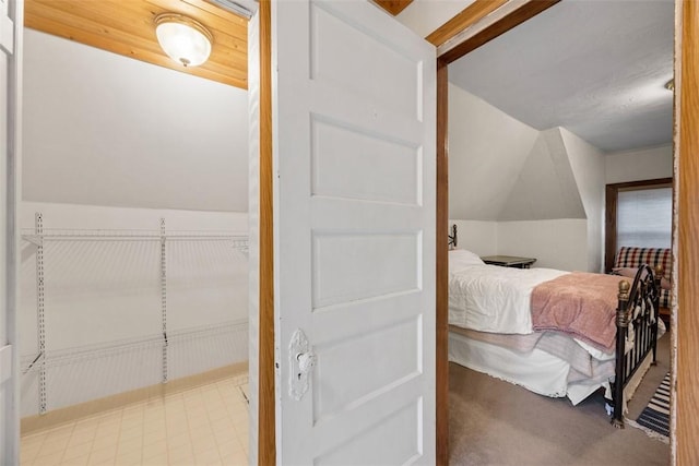 bedroom with lofted ceiling