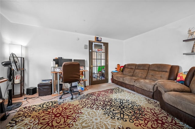 office space with light colored carpet